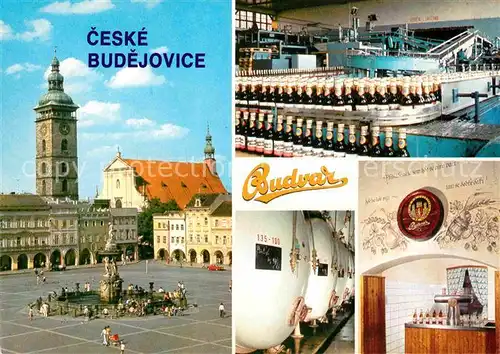 AK / Ansichtskarte Ceske Budejovice Platz Brunnen Kirche Brauerrei Budvar Kat. Budweis Ceske Budejovice