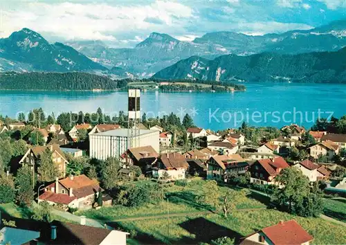 AK / Ansichtskarte Meggen Pius Kirche mit Vierwaldstaettersee und Alpen Kat. Meggen
