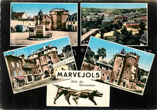 AK / Ansichtskarte Marvejols Statue Henri IV Vue generale Porte de Chanelles Chateau de l Empery Kat. Marvejols