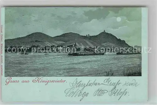 AK / Ansichtskarte Koenigswinter Rhein Panorama Schiffe Mondschein