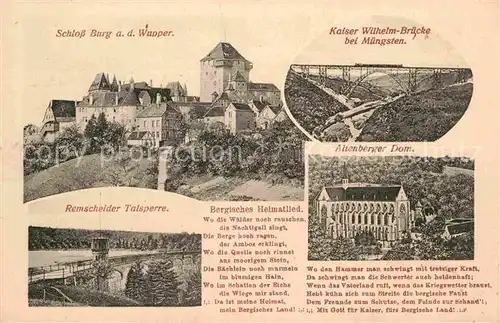 AK / Ansichtskarte Solingen Schloss Burg Kaiser Wilhelm Bruecke Remscheider Talsperre Kat. Solingen