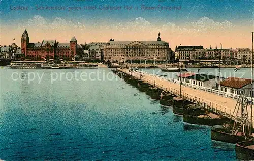 AK / Ansichtskarte Koblenz Rhein Schiffsbruecke Hotel Koblenzer Hof Riesen Fuerstenhof Kat. Koblenz