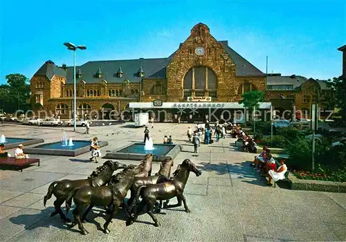 AK / Ansichtskarte Bad Aachen Hauptbahnhof mit Pferdegruppe Skulpturen Wasserspiele