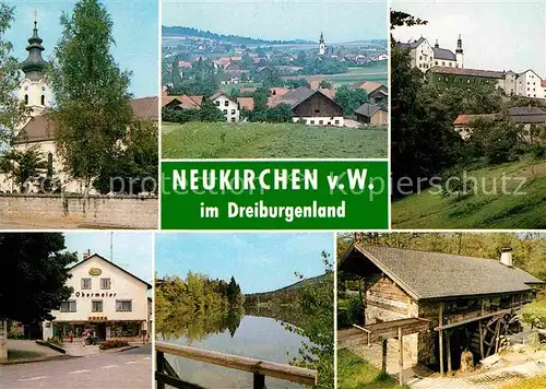 AK / Ansichtskarte Neukirchen Wald Gesamtansicht Kirche Edekaladen See Alte Muehle Wasserrad Kat. Neukirchen vorm Wald