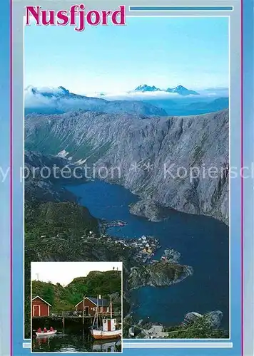 AK / Ansichtskarte Nusfjord Hafen Gebirge Fliegeraufnahme