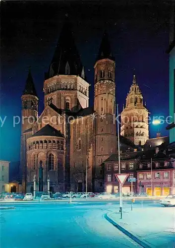 AK / Ansichtskarte Mainz Rhein Dom bei Nacht