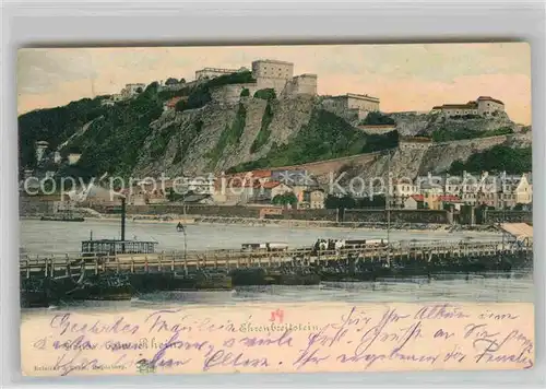 AK / Ansichtskarte Koblenz Rhein Festung Ehrenbreitstein und Schiffsbruecke Kat. Koblenz