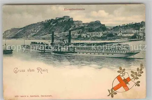 AK / Ansichtskarte Ehrenbreitstein Festung Personendampfer Kat. Koblenz