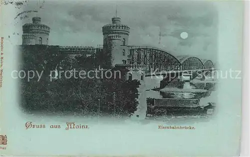 AK / Ansichtskarte Mainz Rhein Eisenbahnbruecke im Mondschein Reichspost