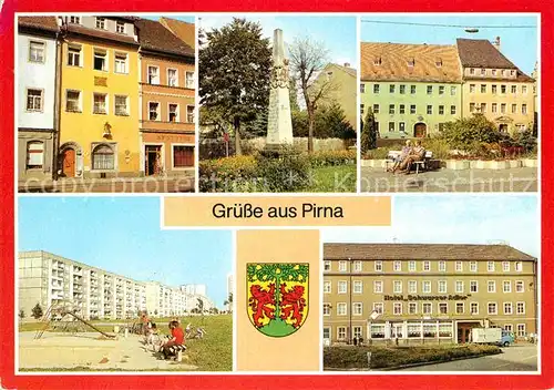 AK / Ansichtskarte Pirna Th Jacobaer Haus Postmeilensaeule Markt Sonnenstein Hotel Schwarzer Adler Kat. Pirna