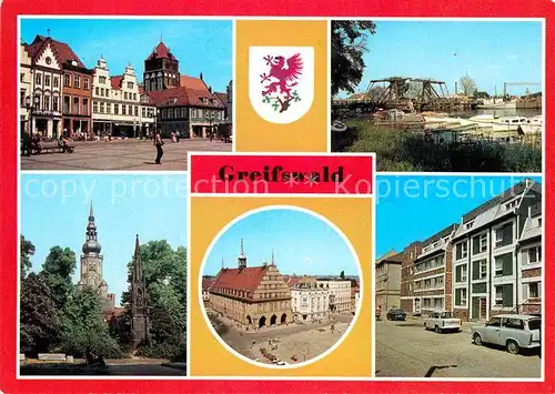 AK / Ansichtskarte Greifswald PdF Wiecker Bruecke Dom Rubenowdenkmal Rathaus Knopfstrasse