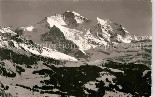 AK / Ansichtskarte Wengen BE Winterpanorama mit Jungfrau Berner Alpen Fliegeraufnahme Kat. Wengen