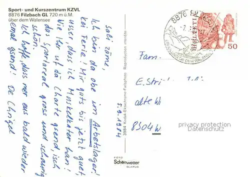 AK / Ansichtskarte Filzbach Sport und Kurszentrum KZVL Fliegeraufnahme mit Walensee Kat. Filzbach