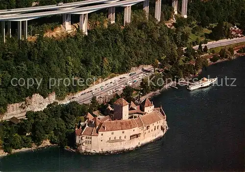 AK / Ansichtskarte Montreux VD Chateau de Chillon et Autoroute RN9 Fliegeraufnahme Kat. Montreux