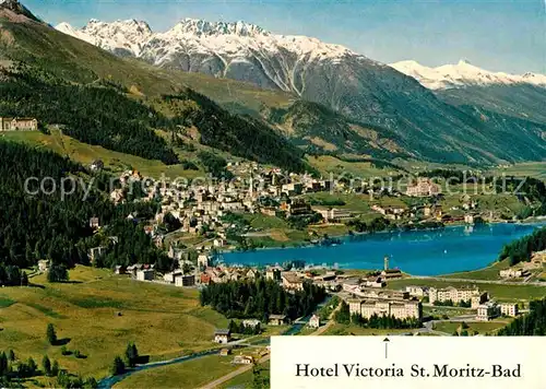 AK / Ansichtskarte St Moritz Bad GR Fliegeraufnahme mit See Hotel Victoria Kat. St Moritz