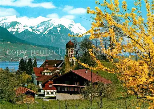 AK / Ansichtskarte Sachseln OW Teilansicht mit Kirche Baumbluete Sarnersee mit Pilatus Kat. Sachseln