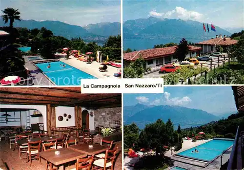 AK / Ansichtskarte San Nazzaro Lago Maggiore La Campagnola Gastraum Swimmingpool
