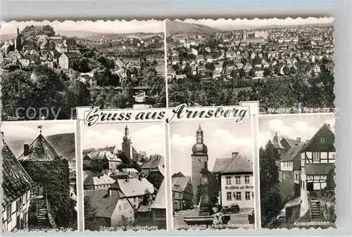 AK / Ansichtskarte Arnsberg Westfalen Panorama Neustadt Regierung Gruener Turm Glockenturm Maximilianbrunnen Kat. Arnsberg