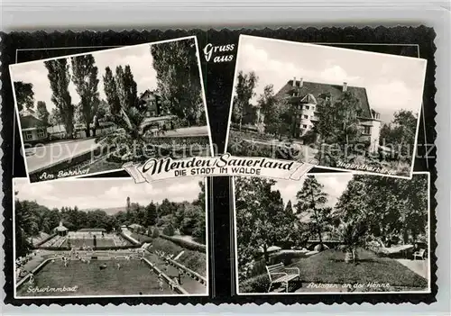 AK / Ansichtskarte Menden Sauerland Bahnhof Schwimmbad Jugendherberge Parkanlagen Hoenne Kat. Menden (Sauerland)