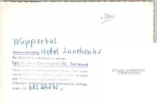 AK / Ansichtskarte Wuppertal Hotel Lunchenheimer Kat. Wuppertal