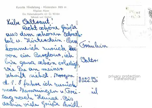 AK / Ansichtskarte Hindelang Hinterstein Hubertuskapelle Gr. Wilden Schneck Giebel  Kat. Bad Hindelang