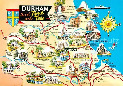 AK / Ansichtskarte Durham UK Tyne and Tees and surroundings map Landkarte