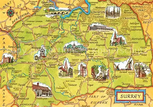 AK / Ansichtskarte Surrey Map Landkarte mit Sehenswuerdigkeiten