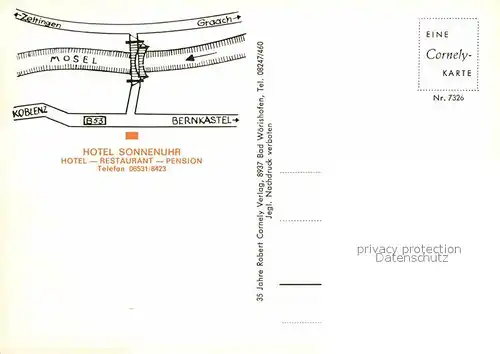 AK / Ansichtskarte Wehlen Mosel Panorama Weinort Fachwerkhaus Hotel Restaurant Sonnenuhr Cornely Karte Nr 7326 Kat. Bernkastel Kues