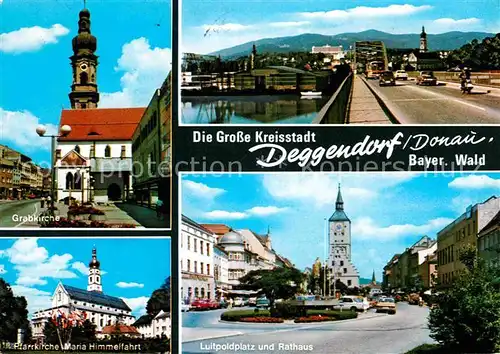 AK / Ansichtskarte Deggendorf Donau Grabkirche Bruecke Pfarrkirche Maria Himmelfahrt Luitpoldplatz Rathaus Kat. Deggendorf