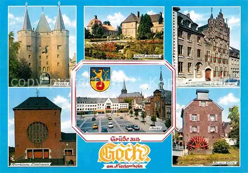 AK / Ansichtskarte Goch Steintor Schloss Halbeck Haus zu den 5 Ringen Markt Kirche An der Niers Wasserrad Kat. Goch