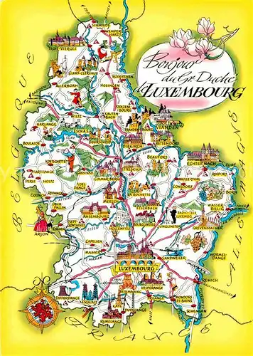 AK / Ansichtskarte Luxembourg Luxemburg Landkarte mit Sehenswuerdigkeiten Kat. Luxembourg