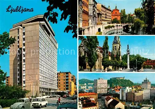 AK / Ansichtskarte Ljubljana Hochhaus Partie am Fluss Denkmal Blick zur Burg Kat. Ljubljana