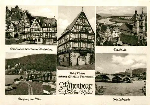 AK / Ansichtskarte Miltenberg Main Alte Fachwerkhaeuser Camping am Main Mainbruecke Hotel Riesen Kat. Miltenberg