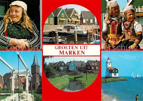 AK / Ansichtskarte Marken Niederlande Kinder und Frau in Tracht Hafen Leuchtturm Zugbruecke Kat. Niederlande