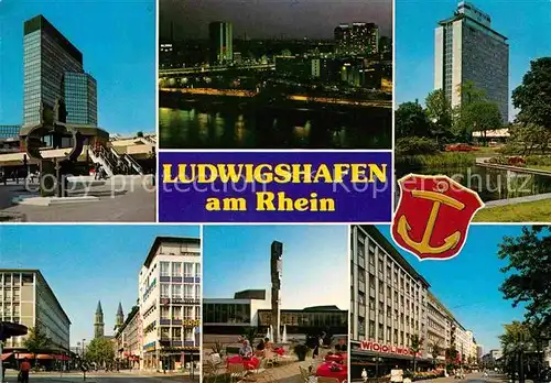 AK / Ansichtskarte Ludwigshafen Rhein Rathaus Center Rheinhafen BASF Hochhaus Berlinerplatz Fussgaengerzone  Kat. Ludwigshafen am Rhein