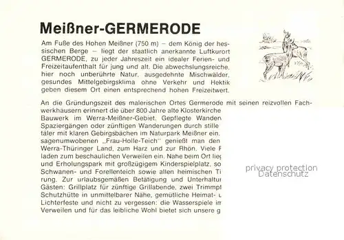 AK / Ansichtskarte Germerode Ansicht mit Hohem Meissner Schwanenteich Kegelbahn Kat. Meissner