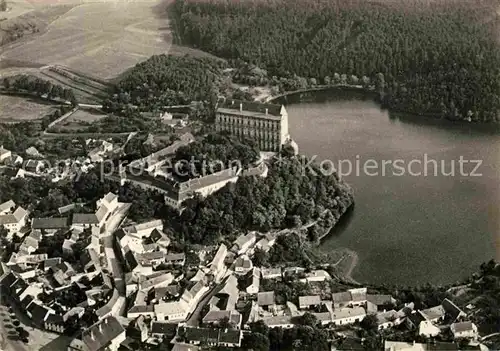 AK / Ansichtskarte Plumlov Letecky pohled na zamek a Podhradsky rybnik Schloss Teich Fliegeraufnahme