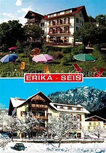 AK / Ansichtskarte Seis am Schlern Pension Erika im Sommer und im Winter Dolomiten Kat. Siusi allo Sciliar Kastelruth Suedtirol
