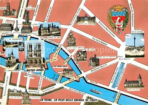 AK / Ansichtskarte Paris Stadtplan mit beruehmten Bauwerken Kat. Paris