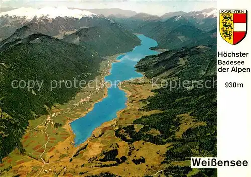 AK / Ansichtskarte Weissensee Kaernten Hoechster Badesee der Alpen Fliegeraufnahme Kat. Weissensee