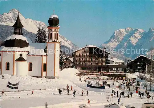 AK / Ansichtskarte Seefeld Tirol Seekirchl gegen Wetterstein und Karwendelgebirge Kat. Seefeld in Tirol