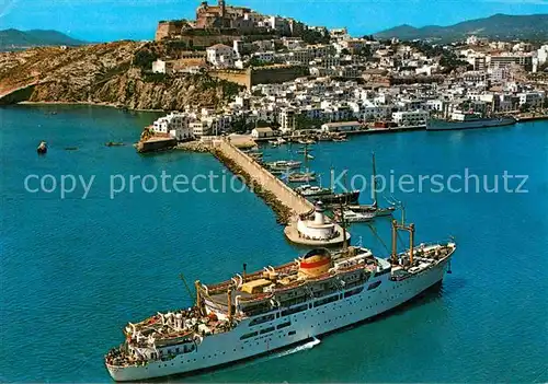 AK / Ansichtskarte Ibiza Islas Baleares Hafen Passagierschiff Faehre Fliegeraufnahme Kat. Ibiza