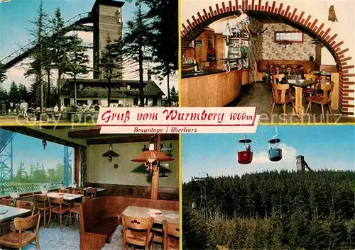 AK / Ansichtskarte Braunlage Wurmberggaststaette Gastraum Aussichtsturm Gondelbahn Kat. Braunlage Harz