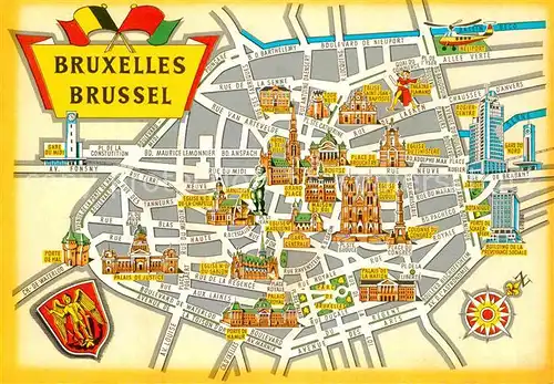 AK / Ansichtskarte Bruessel Bruxelles Stadtkarte mit Bauwerken und Sehenswuerdigkeiten Kat. 