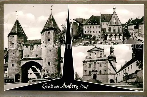 AK / Ansichtskarte Amberg Oberpfalz Stadttor Kirche Marktplatz Kat. Amberg