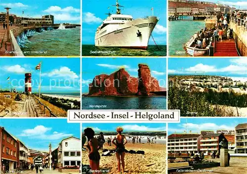 AK / Ansichtskarte Helgoland Brandung Seebaederschiff Leuchtturm Nordspitze Lung Wai Badestrand Fallerslben Denkmal Kat. Helgoland