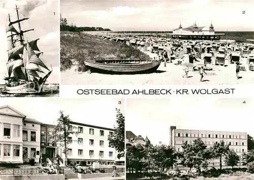 AK / Ansichtskarte Ahlbeck Ostseebad Strand Seebruecke Segelschulschiff Wilhelm Pieck Kat. Heringsdorf Insel Usedom