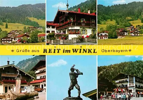 AK / Ansichtskarte Reit Winkl Teilansichten Luftkurort Wintersportplatz Bayerische Alpen Brunnen Denkmal Statue Kat. Reit im Winkl