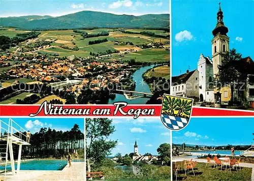 AK / Ansichtskarte Nittenau Fliegeraufnahme Kirche Schwimmbad Kat. Nittenau