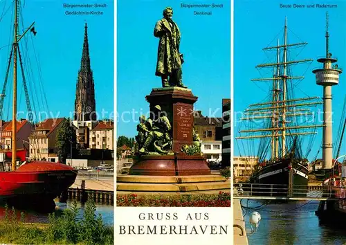 AK / Ansichtskarte Bremerhaven Buergermeister Smidt Kirche und Denkmal Seute Deern mit Radarturm Kat. Bremerhaven
